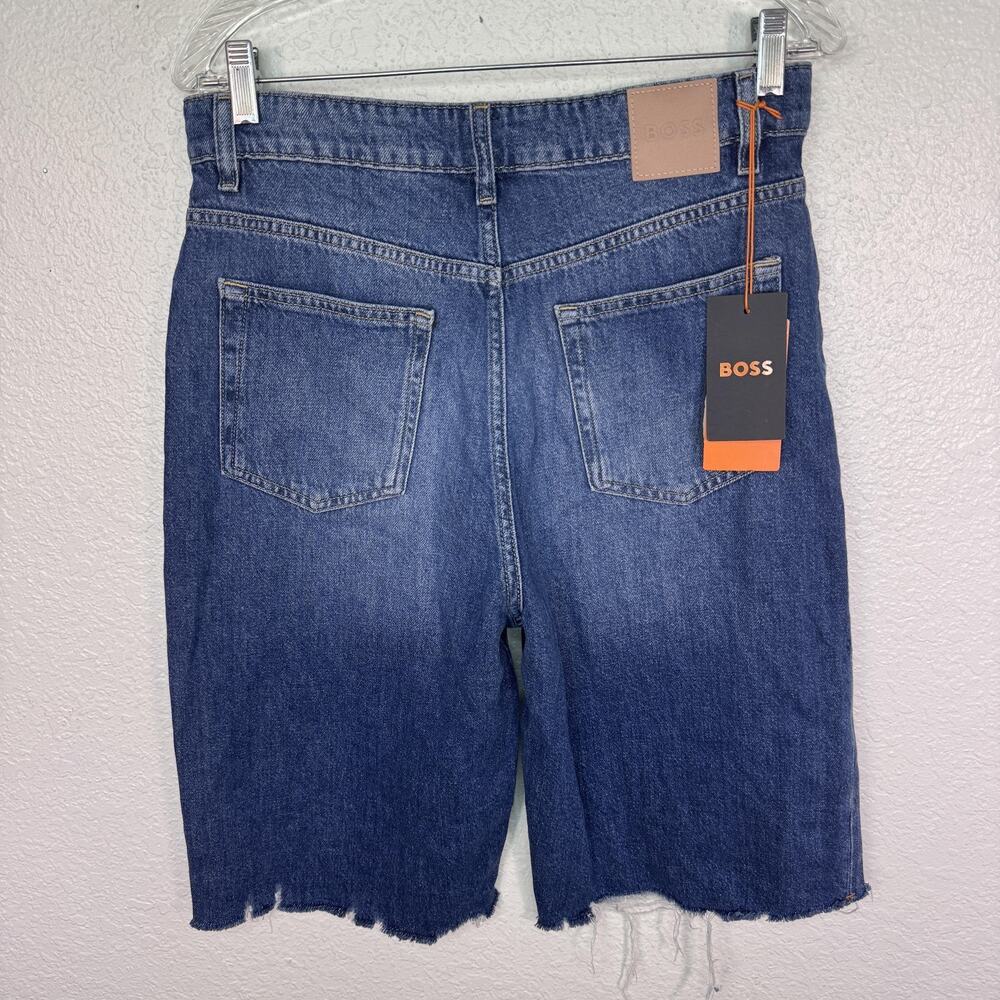 Hugo Boss Denim Jorts Shorts Mens 29 Blue Raw Hem Bermuda Distressed Hem NEW